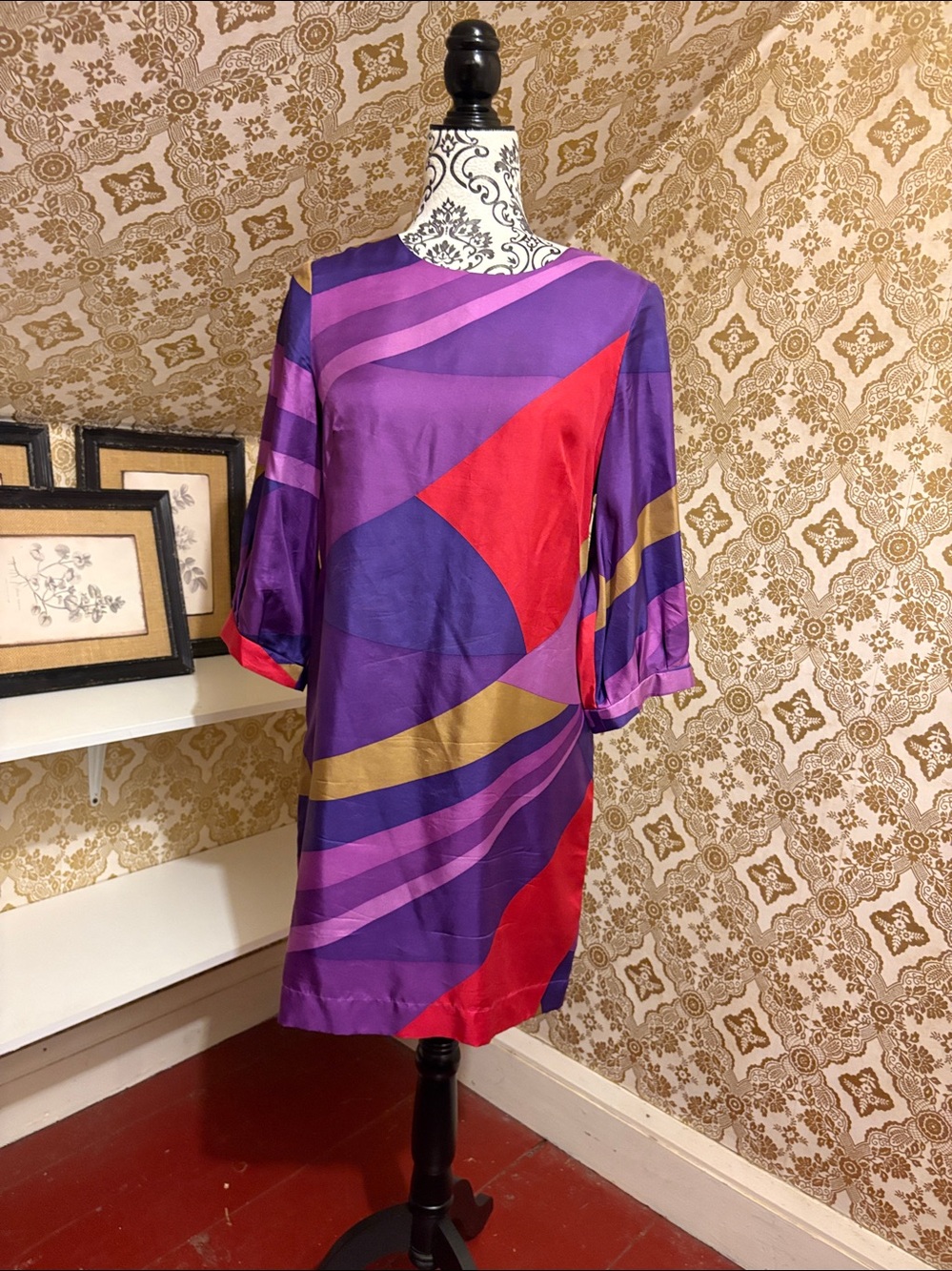French Connection 100% Silk Geometric Shift Dress